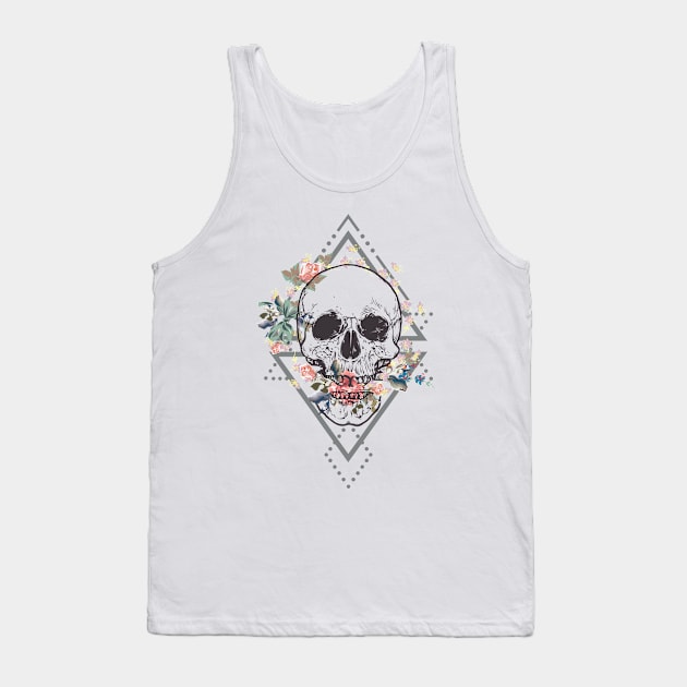 Skull Floral Boho Tank Top by Manlangit Digital Studio